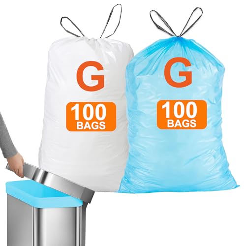 200 Count for Code G Blue & White Compatible with simpIehuman Code G 8-9 Gallon 1.2 Mil THICK Heavy Duty with Reinforced Drawstring Tear Resistant White 100 & Blue 100 Total 200 Count GRAND SAVE! - color: for Code G 200 Blue & White