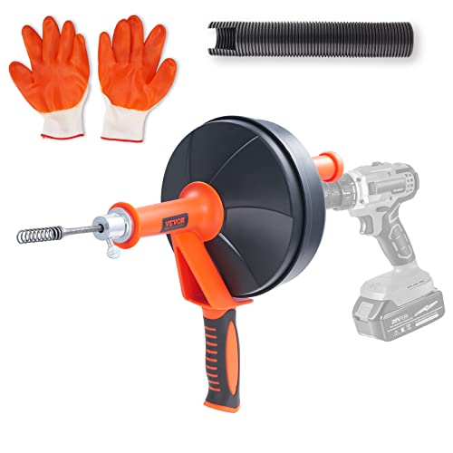 VEVOR Drain Auger 25Ft, Plumbing Snake with Drill Attachment, Plumbers Snake Drain Clog Remover for Kitchen Bathroom Shower Sink with Protective Hose and Gloves - style: Manual-Feed
