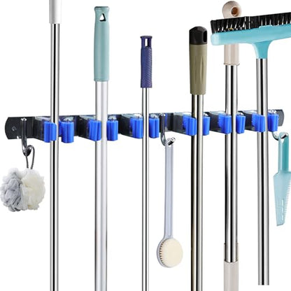 Tefola Broom Holder, Wall Mounted Organizer, Broom Mop Holder Tidy Organizer, Mop and Broom Holder Self Adhesive, Stainless Steel Broom Holder Wall Mounted for Brush Mop and Broom Tool Storage