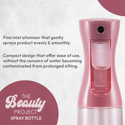 Spray Bottle Mister for Hair - Continuous Mister, Fine Water Mist, Trusted by Professional Salons & Barbers, 10.1oz - Clear Bottle (Rose) - color: Rose