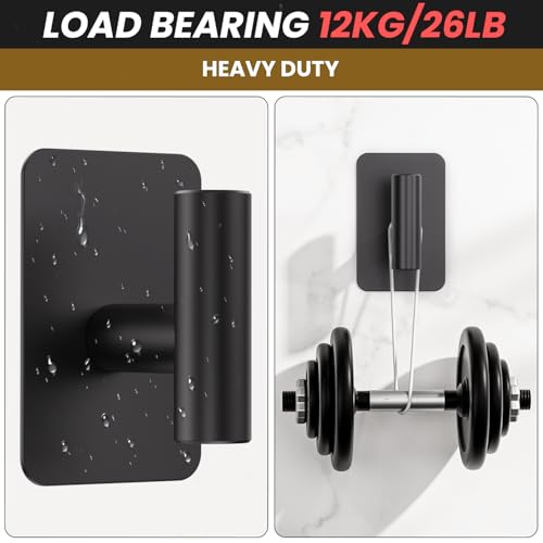 Heavy Duty Adhesive Hooks - 26lb Max, Sticky Wall Hooks Waterproof Stainless Steel for Hanging Towel, Coat, Robe, Towel Hooks Stick on Bathroom, Kitchen, Shower, Door (Black, 4 Pack) - color: Black-Cylinder