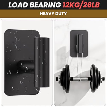 Heavy Duty Adhesive Hooks - 26lb Max, Sticky Wall Hooks Waterproof Stainless Steel for Hanging Towel, Coat, Robe, Towel Hooks Stick on Bathroom, Kitchen, Shower, Door (Black, 4 Pack) - color: Black-Cylinder