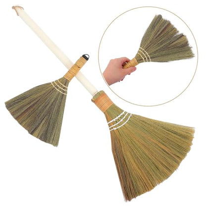 SOLUSTRE 2pcs Handmade Soft Bristle Household Brooms with Removable Handles, Natural Woven Straw Cleaning Brooms for Indoor Dust Removal and Living Room Sweeping