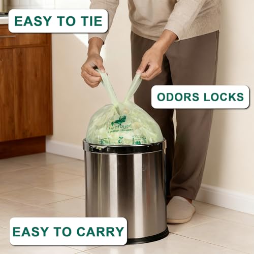 HECTOLIFE 2.6 Gallon 300 Count,Compostable Bags Handle Tie,Tear Resistant Kitchen Food Scrap Waste Bag, ASTM D6400, US BPI and Europe OK Compost Home Certified - style: 2.6gallon (300count)