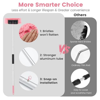 Car Wash Brush with Long Handle, 60'' Soft Bristle Cleaning Brush, Car Cleaning Brushes, Carwash Brushes for SUV, RV, Boat, Truck, House Siding, Sweep Snow,Pink - color: Pink