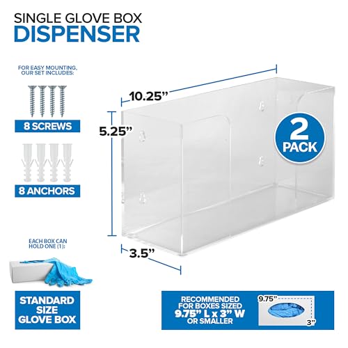 Stock Your Home Single Acrylic Gloves Dispenser (2 Pack) Tissue Box Shelf, Glove Holder Wall Mount, for Kitchen, Cleaning Closet, Lab, Exam, Office - size: 2 Count, style: Single Stack
