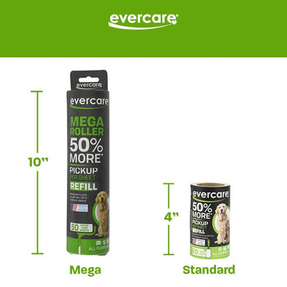 Evercare Pet Mega Lint Roller Value Pack with Two 50-Sheet Refills - Includes Refillable Lint Roller, Adhesive Sheets, Versatile Cleaning Uses, Home and On-The-Go Use, Extendable Handle - size: 3-Pack (125 Sheets), style: Pet Mega Lint Roller + 2 Refills