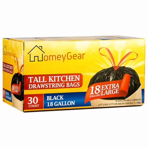 Strong Large 18 Gallon Drawstring Trash Bags Black Can Liners Kitchen Garbage Bags Multipurpose 30 CT Home Lawn Bags For Waste