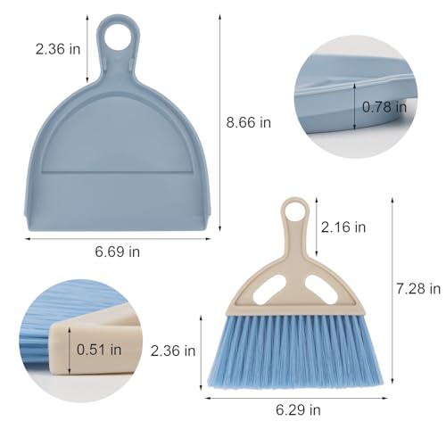 Mini Dustpan and Brush Set Portable Small Broom with Dust Pan Handheld Hangable Whisk Broom and Dust Pan for Home, Kitchen, Table, Office, Car 1 Pcs (Blue) - color: Blue