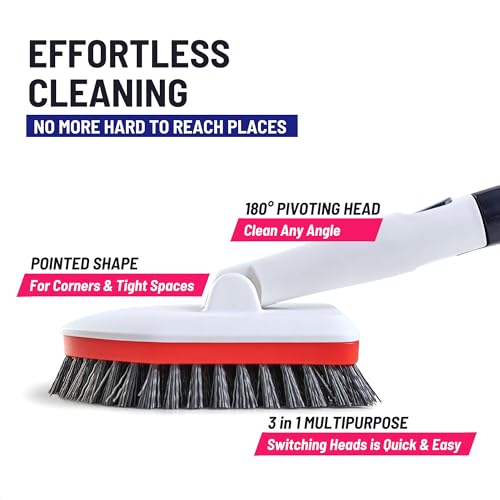 Moku Home Shower Scrubber 3 in 1 Extendable Long Handle 58" Cleaning Brush - Non Scratch Shower Brush for Cleaning Bathroom Kitchen Toilet Wall Tub Tile Sink (Red) - color: Red