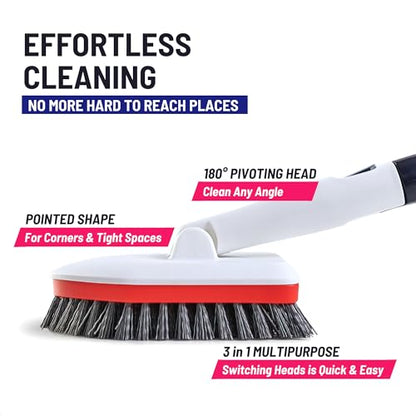 Moku Home Shower Scrubber 3 in 1 Extendable Long Handle 58" Cleaning Brush - Non Scratch Shower Brush for Cleaning Bathroom Kitchen Toilet Wall Tub Tile Sink (Red) - color: Red