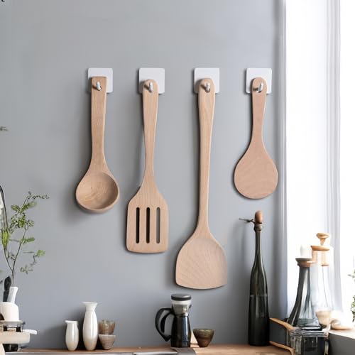 FOTYRIG Adhesive Towel Hooks Heavy Duty Stick on Towel Holder Wall Hangers Waterproof Stainless Steel Sticky Hooks for Hanging White Bathroom Kitchen Home-4 Packs - color: White
