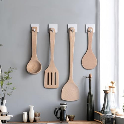 FOTYRIG Adhesive Towel Hooks Heavy Duty Stick on Towel Holder Wall Hangers Waterproof Stainless Steel Sticky Hooks for Hanging White Bathroom Kitchen Home-4 Packs - color: White