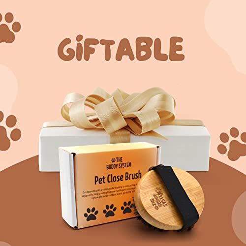 The Buddy System Pet Close Brush, Soft Touch Oval Palm Brush - Bamboo Massage Handheld with Soft Boar Bristles and Elastic Band for Dogs and Cats - color: Boar Bristle