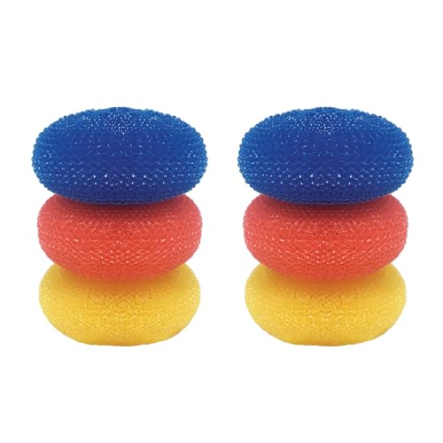LOLA Jumbo 4" Plastic Mesh Scouring Pads, 6 Pack, Non-Scratch, Great for Pots, Dishwashing, Sinks, Appliances, Assorted Colors - size: 6 Pack, style: Jumbo