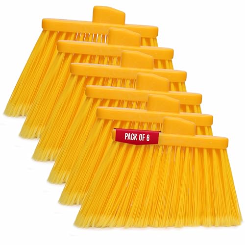 KLEEN HANDLER Angle Broom Head with Flagged Stiff Bristles for Indoor/Outdoor Floor Cleaning/Sweeping, 6 Pc - Yellow - style: 6 Pack