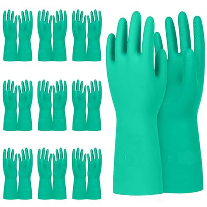 Beieverluck 10 Pairs Chemical Resistant Gloves, Reusable Heavy Duty Rubber Work Gloves, 12.6" Long Nitrile Gloves for Acid Alkali Oil Protection and Industrial Use Household, Large - size: Large
