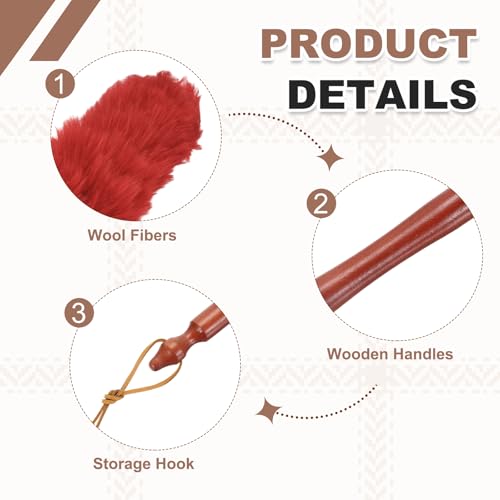 uxcell Wool Duster, 24.4" Natural Feather Cleaner Household Cleaning Duster with Solid Wooden Handle for Cleaning Fans Window Blinds Shelves Furniture, Red - color: Red, size: 24.4"