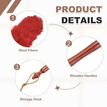 uxcell Wool Duster, 24.4" Natural Feather Cleaner Household Cleaning Duster with Solid Wooden Handle for Cleaning Fans Window Blinds Shelves Furniture, Red - color: Red, size: 24.4"