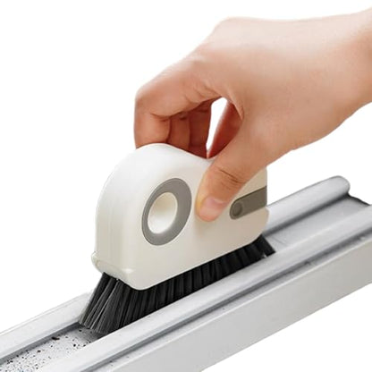 2 in 1 Groove Cleaning Brush Window Track Cleaning Tools,Multifunction Hard Bristle Crevice Cleaning Brush with Hidden Scraper, Grout Cleaner Grip Brush for Sliding Door Track(White,1PCS)