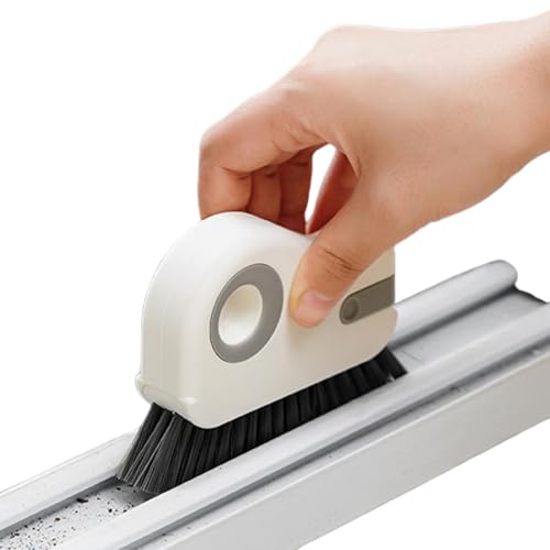 2 in 1 Groove Cleaning Brush Window Track Cleaning Tools,Multifunction Hard Bristle Crevice Cleaning Brush with Hidden Scraper, Grout Cleaner Grip Brush for Sliding Door Track(White,1PCS)