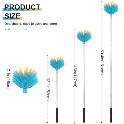 Cobweb Duster with Extension Pole，Medium Stiff Bristles Cobweb Duster Head ，Adjustable from 28 to 56 inches Long Duster for High Ceilings, Suitable for Ceilings, Walls, Indoor Outdoor Environments