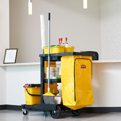 Rubbermaid Commercial Traditional Janitorial 3-Shelf Cleaning Cart, Wheeled with Zippered Yellow Vinyl Bag, for Business/School/Office/Janatorial Cleaning - style: Open Sided - Black