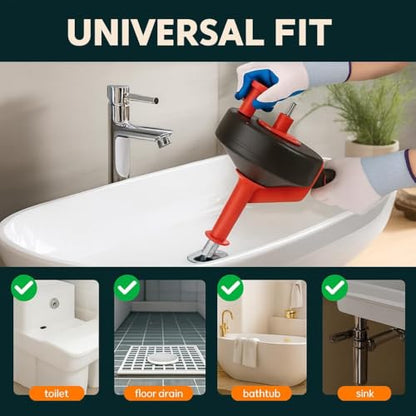 42 FT Drain Snake Hair Drain Clog Remover, Manual Or Powered, Plumbing Snake With Drill Adapte,Unclog Sink Drain Tool, Drain Auger for Toilet、Shower、Kitchen、Sink, No Auto Retract Or Feed, Red - color: Red