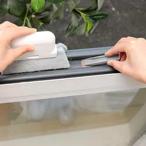 Window Crevice Cleaning Kit 2-in-1 Compact Design Replaceable Felt Pad for Window Tracks Door Gutters Sliding Recesses, Grey - color: Gray