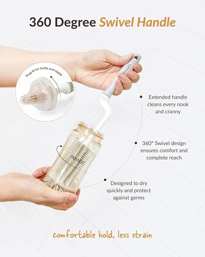 Moyuum Silicone Baby Bottle and Nipple Brush Set | Made in Korea, 360 Degree Rotating Handle, Soft Bristles, Hanging Hole for Quick Drying and Storage, Dishwasher Safe (Cool Grey) - color: Cool Grey