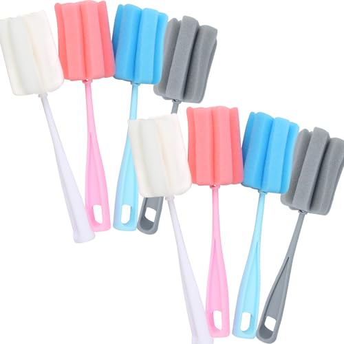 Bottle Brush Sponge 8PCS Cup Washer Brush Long Handle Cleaner Brush for Baby Bottle Glasswares Mugs Cups Kitchen Clean (8 PCS) - color: 8pcs