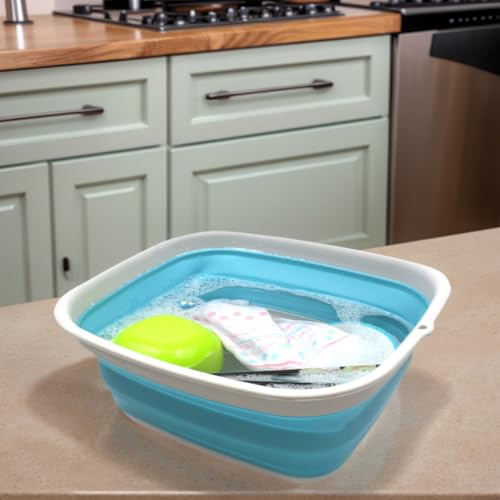 SAMMART 9.45L (2.5 Gallon) Collapsible Tub - Foldable Dish Tub - Portable Washing Basin - Space Saving Plastic Washtub (Bright Blue, M) - color: Bright Blue, size: Medium