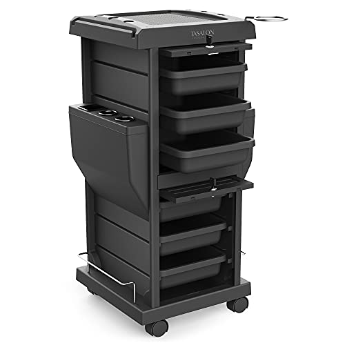 TASALON Professional Salon Trolley Cart, Lockable 6 Trays & 2 Holders, Space Saving Mobile Storage for Hair Salon and Beauty Station - Black - color: Black