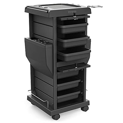 TASALON Professional Salon Trolley Cart, Lockable 6 Trays & 2 Holders, Space Saving Mobile Storage for Hair Salon and Beauty Station - Black - color: Black