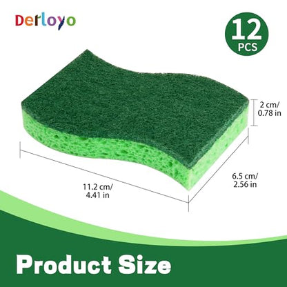 12 Count Heavy Duty Scrub Sponges,Long Lasting Cleaning Sponges for Cleaning Kitchen and Household, Dishes,Dual Sided Kitchen Sponges for Non-Coated Cookware-Green - color: Green-12