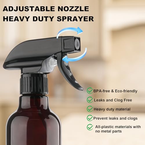 Glass Spray Bottles 12oz Empty Spray Bottle Mist/Stream Spraying Small Refillable Containers for Hair Care, Cleaning Solutions, Plants, Essential Oils 2 Pack (Brown, 12oz) - color: Brown, size: 12oz