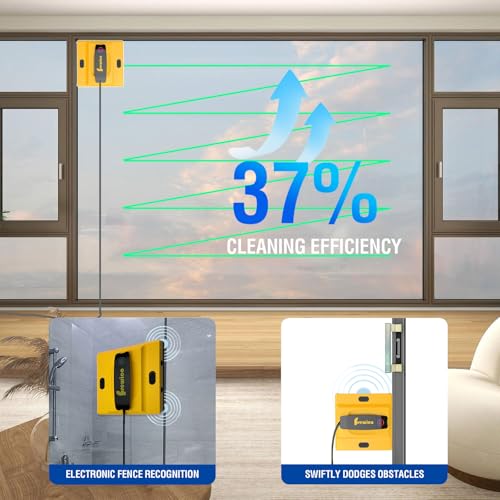 Frewico 8500Pa Frameless Window Cleaning Robot, Smart Glass Cleaner | Features quad-stream spray, 100ml dual tanks, Z/N scrub path, and App/Remote backup.