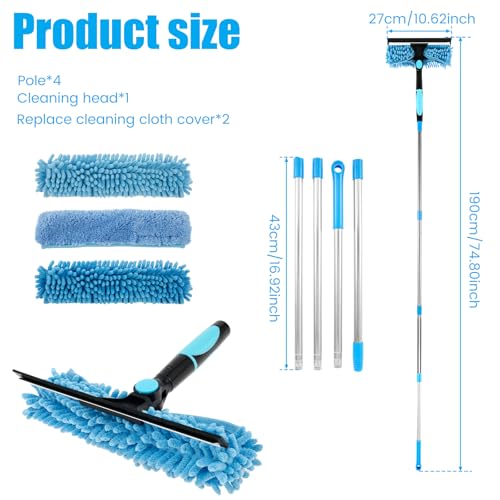 Squeegee for Window Cleaning Scrubber and Rotating Head Squeegee Window Cleaner Tool Window Washing Kit with Long Handle Window Cleaning Kit for Shower Glass Mirror Car (Blue)