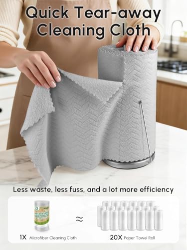 Microfiber Cleaning Cloths Roll, 75 Pack Tear Away Microfiber Towels Roll, 12" x 13" Lint Free Rags, Reusable Cleaning Cloths, Washable, Scratch Free,Ultra Absorbent Dish Rags(Grey Ripple) - color: Grey Ripple, size: 75 pack