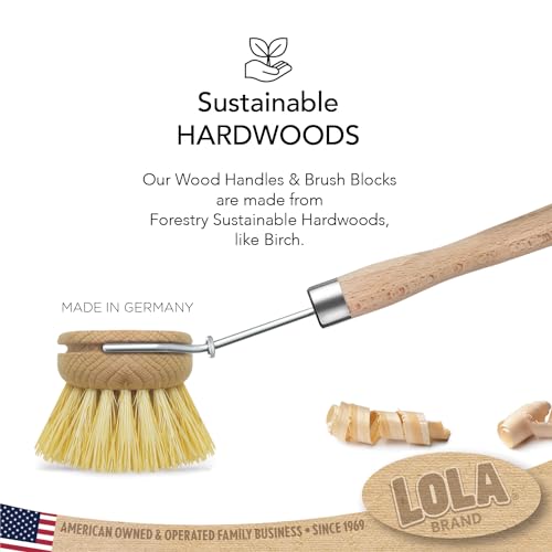LOLA -The Original - Tampico Vegetable & Dish Brush, 2 Pack, Sustainable Wood Ergonomic Handle w/Tampico Fiber Bristles - color: Small Vegetable & Dish Cleaning Brush, size: 2 Pack