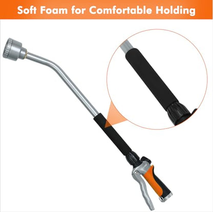 RESTMO Long Watering Wand, 24 Inches Gentle Soft Full Shower Sprayer Wand with Flow Control, Heavy Duty Metal Hose Wand for Hanging Baskets, Shrubs, Plants, Flowers, Garden and Lawn, Orange - color: Orange