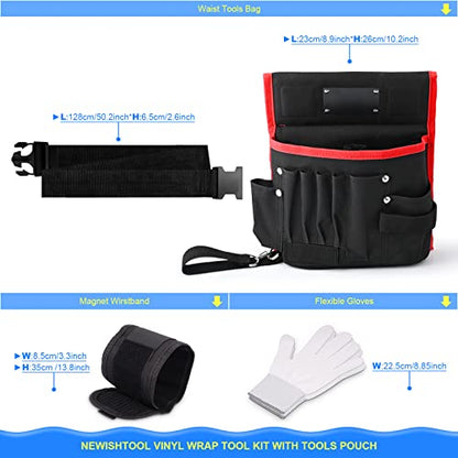 NEWISHTOOL Vinyl Wrap Tool Window Tint Film Application Kit Includes Wrap Tools Bag Wristband Pouch Vinyl Magnets PPF Squeegee for Car Wrapping, Auto Glass Film & Paint Protection Film Installing
