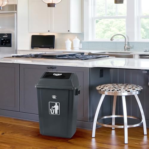 13 Gallon Plastic Swing Top Trash Can, 4 Pack Plastic Kitchen Garbage Can, Gray