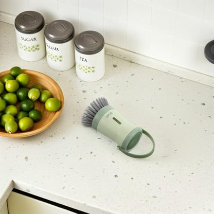 Gadpiparty Soap Dispensing Kitchen Dish Brush with Handle for Pot Pan Sink Cleaning, Non-Scratch Scrub Brush with Built-in Soap Dispenser, in Fresh Green