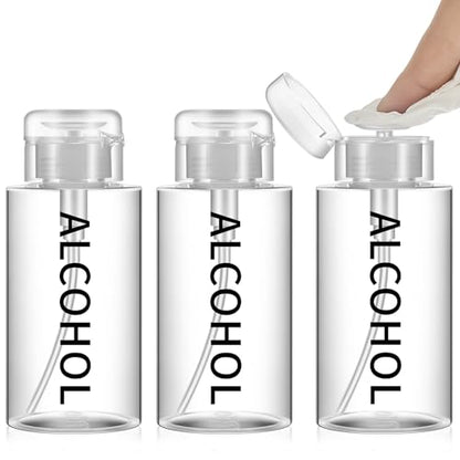 Layhit 3 Pcs 10 oz Alcohol Pump Dispenser Bottles Alcohol Push Down Liquid Dispenser Empty Pumping Bottle Refillable Cosmetic Container for Personal, Salon, Nail Care (Clear Cap + Clear Bottle) - color: Clear Cap + Clear Bottle