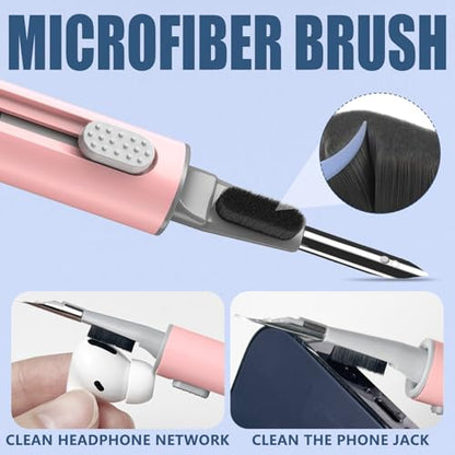 【1 Pack】 Cleaner Kit for Apple Airpods 4 Earbuds,Cleaning Kit Pen Shape with Soft Brush Flocking Sponge Tool for Bluetooth Earphones Headphones Charging Case,Phone,Camera and Computer(Pink) - color: B3-Pink