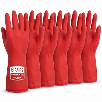 ForPro Natural Rubber Gloves, 6 Pairs Reusable Multi-Purpose Household Cleaning Gloves with Soft Inner Lining, Waterproof & Chemical-Resistant, Wild Cherry, Small - color: Wild Cherry, size: Small