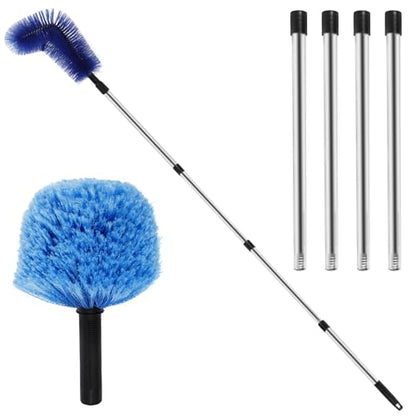 Cobweb Duster with Extension Pole, Long Handle Gutter Cleaning Tools and Cobweb Brush, Gutter Cleaning Brush Telescopic Gutter Cleaner, Detachable Spider Web Cleaner Tool for Ceiling Fan Furniture (A)