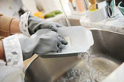 Full Circle Splash Patrol - Natural Latex Cleaning Dish Gloves, Stay-Dry Cotton Cuffs, Durable with Protective Lining, Small/Medium, (1 Pair) Grey - color: Gray