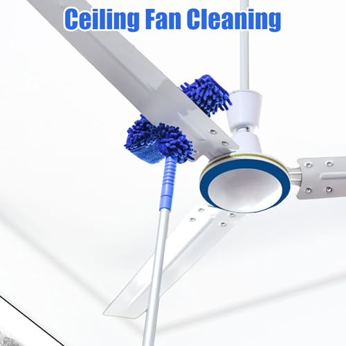 Shkalacar Ceiling Fan Cleaner Duster, RV Awning Mop with Bendable Pad Extension Pole, Circle Shape Microfiber Reusable Duster & Flexible Brush for Cleaning Home Camper Trailer Truck